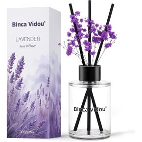 Reed Diffuser, binca vidou Lavender Reed Oil Diffusers Set for Office Decor Bedroom Living Room Aromatherapy for Gift Idea & Stress Relief 120 ml/4.09 oz