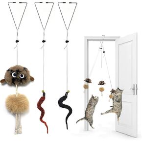URMYONLY Cat Toys for Indoor Cats,Interactive Door Hanging Cat Toys Attached with Catnip/Feathers/Birds/Mouse Toys for Cats/Kitten Toys(3 Pack)