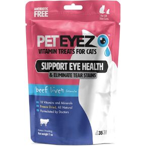 PetEyez Vitamin Treats - Cat Eye Stain Remover, Tear Stain Remover for Cats, Freeze Dried Chicken Cat Treats Made in USA Only - (Chicken) 1 Oz, 35+ Count