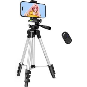 Phone Tripod, Lusweimi 44-inch iPhone Tripod with Phone Holder Mount/Wireless Remote for Cell Phone/Camera/Webcam/GoPro, Tabletop Lightweight Tripod for iOS/Android/Smartphone