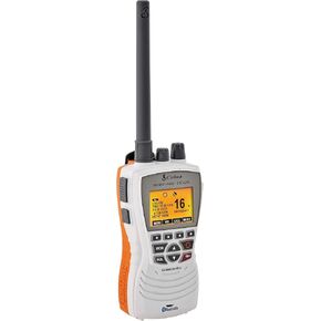 Cobra MR HH600FLTBTGPS راديو VHF عائم محمول - 6 وات، نظام تحديد المواقع العالمي (GPS)، بلوتوث، غاطس، ميكروفون لإلغاء الضوضاء، شاشة LCD بإضاءة خلفية، مسح الذاكرة، رمادي