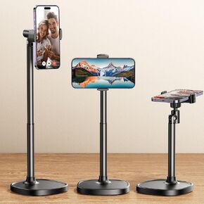 DIMONCOAT Cell Phone Stand, Angle Height Adjustable Phone Stand for Desk, Cell Phone Holder, Aluminum Alloy Desk Universal Phone Stand Recording, Retractable iPhone Stand, Phone Holder Stand Office