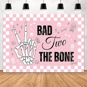 MEHOFOND Skeleton 2nd Birthday Backdrop Bad Two The Bone Black Halloween Boys Kids Birthday Photography Background Two Years Old Birthday Party Decoration Supplies Banner Photo Booth Props 7x5ft