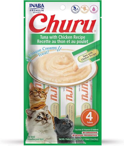INABA Churu Lickable Purée Natural Cat Treats (Tuna with Chicken Recipe, 4 Tubes) in Saudi Arabia