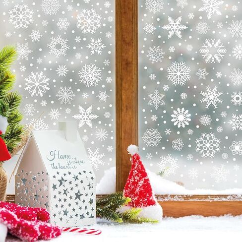 WALPLUS Christmas Window Clings Christmas Decorations Clearance Christmas Wall Sticker Double-Sided Reusable Peel and Stick Removable for Glass Living Room Xmas Peeking Santa Snowflakes 149 Pcs in Saudi Arabia