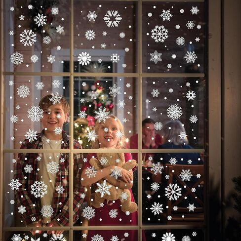 WALPLUS Christmas Window Clings Christmas Decorations Clearance Christmas Wall Sticker Double-Sided Reusable Peel and Stick Removable for Glass Living Room Xmas Peeking Santa Snowflakes 149 Pcs in Saudi Arabia