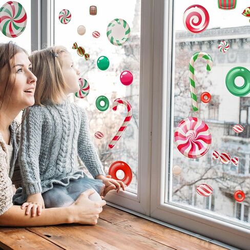 WALPLUS Christmas Window Clings Christmas Decorations Clearance Christmas Wall Sticker Double-Sided Reusable Peel and Stick Removable for Glass Living Room Xmas Peeking Santa Snowflakes 149 Pcs in Saudi Arabia