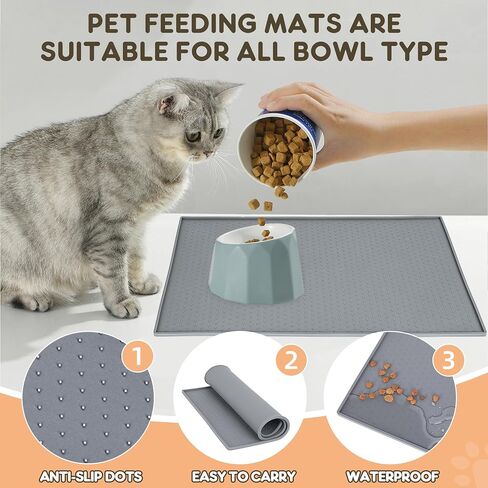 Dog Cat Pet Food Mat for Floor Dog Feeding Bowl Mat for Food and Water Raised Edges Dog Cat Mat for Food and Water Prevent Spill on Floor Waterproof Slip Rubber Mat for Dog Bowls in Saudi Arabia
