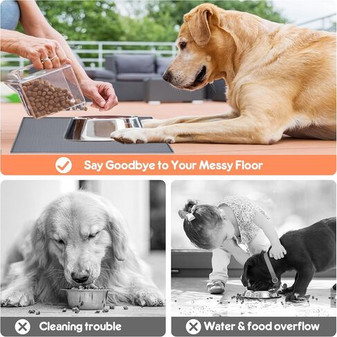 Dog Cat Pet Food Mat for Floor Dog Feeding Bowl Mat for Food and Water Raised Edges Dog Cat Mat for Food and Water Prevent Spill on Floor Waterproof Slip Rubber Mat for Dog Bowls in Saudi Arabia