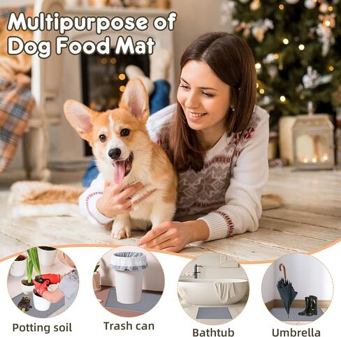 Dog Cat Pet Food Mat for Floor Dog Feeding Bowl Mat for Food and Water Raised Edges Dog Cat Mat for Food and Water Prevent Spill on Floor Waterproof Slip Rubber Mat for Dog Bowls in Saudi Arabia