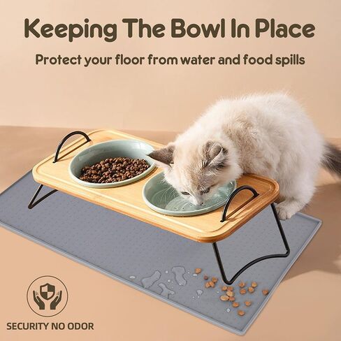 Dog Cat Pet Food Mat for Floor Dog Feeding Bowl Mat for Food and Water Raised Edges Dog Cat Mat for Food and Water Prevent Spill on Floor Waterproof Slip Rubber Mat for Dog Bowls in Saudi Arabia