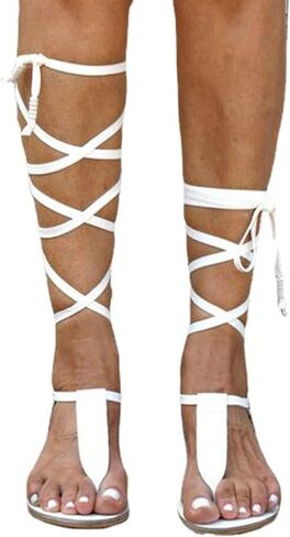 Flat Knee High Gladiator Sandals for Women Strappy Lace Up Bohemia Sandals in Saudi Arabia