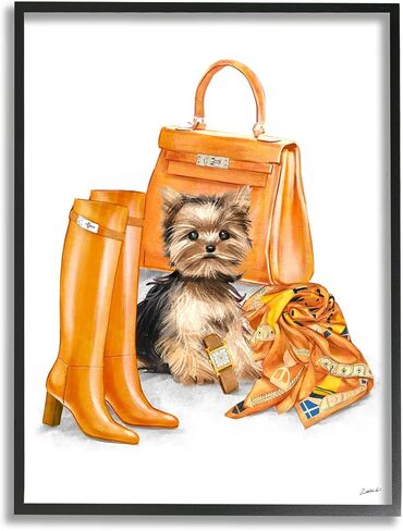 Stupell Industries Orange Yorkie Puppy Dog Fashion Purse Accessories, Design by Ziwei Li, 16 x 20 in Kuwait