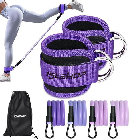 Ankle Resistance Bands with Cuffs,Exercise Bands for Working Out,Ankle Strap with 4PCS Resistance Band for Butt Lift Women,at Home Workout Equipment for Kickbacks Hip Fitness Training in Saudi Arabia