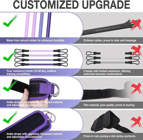 Ankle Resistance Bands with Cuffs,Exercise Bands for Working Out,Ankle Strap with 4PCS Resistance Band for Butt Lift Women,at Home Workout Equipment for Kickbacks Hip Fitness Training in Saudi Arabia