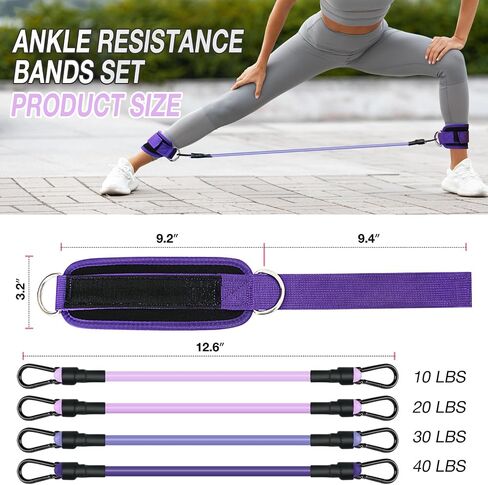 Ankle Resistance Bands with Cuffs,Exercise Bands for Working Out,Ankle Strap with 4PCS Resistance Band for Butt Lift Women,at Home Workout Equipment for Kickbacks Hip Fitness Training in Saudi Arabia