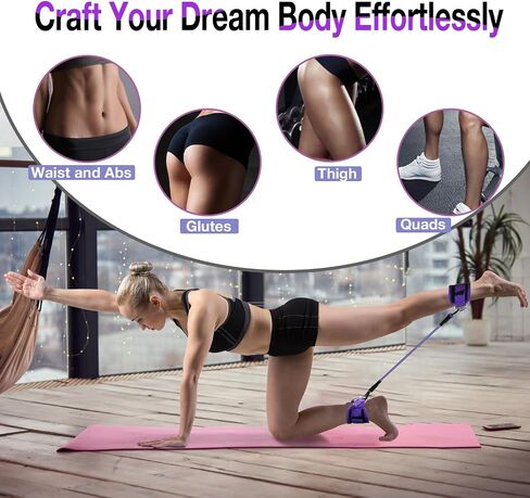 Ankle Resistance Bands with Cuffs,Exercise Bands for Working Out,Ankle Strap with 4PCS Resistance Band for Butt Lift Women,at Home Workout Equipment for Kickbacks Hip Fitness Training in Saudi Arabia