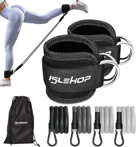 Ankle Resistance Bands with Cuffs,Exercise Bands for Working Out,Ankle Strap with 4PCS Resistance Band for Butt Lift Women,at Home Workout Equipment for Kickbacks Hip Fitness Training in Saudi Arabia