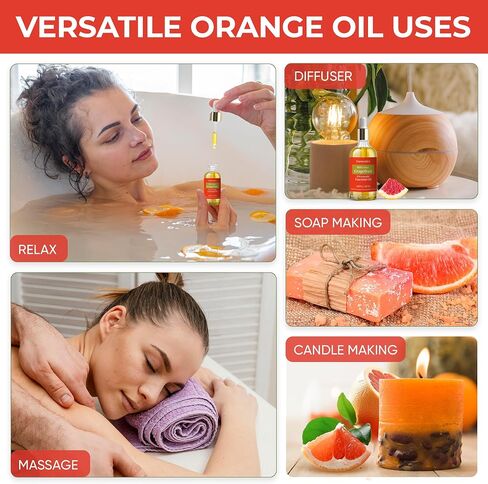 Sweet Orange Essential Oil Blend - 4oz Glass Bottle with Dropper & Roll-On - 100% Pure & Organic - Infused with Olive & Sunflower Oils - Perfect for Aromatherapy, Skin, Massage & Cleaning in Saudi Arabia