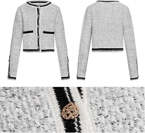 Women's Casual Cardigans Open Front Contrast Trim Short Button Long Sleeved Cropped Sweater Outwear in Kuwait