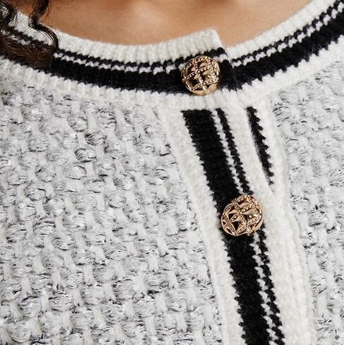 Women's Casual Cardigans Open Front Contrast Trim Short Button Long Sleeved Cropped Sweater Outwear in Kuwait