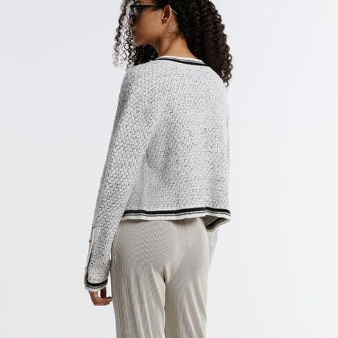 Women's Casual Cardigans Open Front Contrast Trim Short Button Long Sleeved Cropped Sweater Outwear in Kuwait