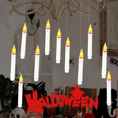 Halloween Electric Window Candles with Timer,10PACK Black Flameless Halloween Candlesticks with LED Flickering Bulbs,Halloween Candelabra Battery Operated for Window Table Home Halloween Decorations in Saudi Arabia