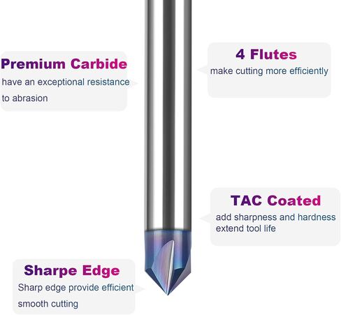 لقمة توجيه أخدود على شكل حرف V مطلية بـ SpeTool TAC 60 درجة، 4 مزامير 1/4 بوصة مطحنة نهاية شطب كربيد عرقوب للنحت والشطب باستخدام الحاسب الآلي in Saudi Arabia