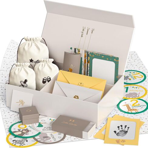 Ultimate Baby Keepsake Box for Girls, Boys - Beautiful Memory Box for Mom to Be - w/Hand and Footprint Kit, Milestone Stickers, Tooth Box & More - Perfect Mom and Dad Gifts for New Parents, Green in Saudi Arabia