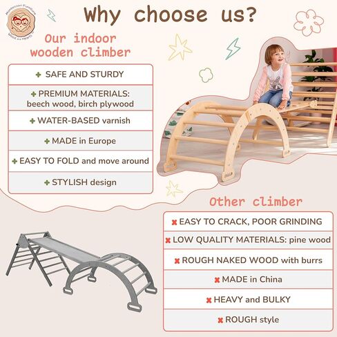 WoodandHearts Set of three items Wooden toys Climbing triangle Montessori Wooden toys Triangle with ramp Activity gym Climbing triangle set (Standard size) in Kuwait