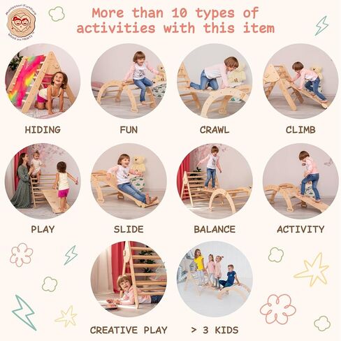 WoodandHearts Set of three items Wooden toys Climbing triangle Montessori Wooden toys Triangle with ramp Activity gym Climbing triangle set (Standard size) in Kuwait