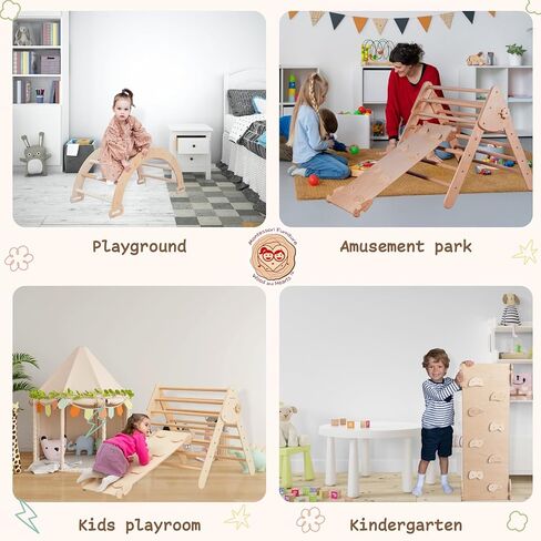 WoodandHearts Set of three items Wooden toys Climbing triangle Montessori Wooden toys Triangle with ramp Activity gym Climbing triangle set (Standard size) in Kuwait