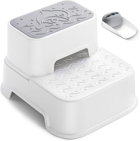 مقعد MangoHood ذو خطوتين للأطفال - مقعد مزدوج للأطفال الصغار، مقعد متعدد الوظائف للمرحاض للأطفال، مقعد مضاد للانزلاق لحوض الحمام، والتدريب على المرحاض، والمطبخ (أبيض - عبوة واحدة) in Kuwait