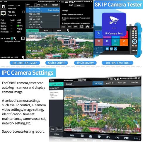 جهاز اختبار CCTV من Rsrteng، IPC-9800CADHS Plus+ جهاز اختبار كاميرا IP 4K بدقة 12 ميجابكسل مع جهاز تتبع الكابل 8 ميجابكسل CVI TVI AHD SDI CVBS جهاز اختبار الكاميرا المحورية 7 بوصة دعم شاشة اللمس H.265 HDMI VGA TDR POE WiFi RS485 IPC Tester in Kuwait