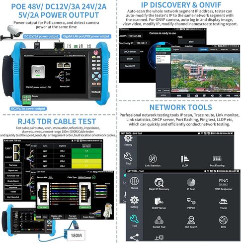 جهاز اختبار CCTV من Rsrteng، IPC-9800CADHS Plus+ جهاز اختبار كاميرا IP 4K بدقة 12 ميجابكسل مع جهاز تتبع الكابل 8 ميجابكسل CVI TVI AHD SDI CVBS جهاز اختبار الكاميرا المحورية 7 بوصة دعم شاشة اللمس H.265 HDMI VGA TDR POE WiFi RS485 IPC Tester in Kuwait