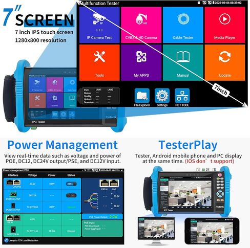 جهاز اختبار CCTV من Rsrteng، IPC-9800CADHS Plus+ جهاز اختبار كاميرا IP 4K بدقة 12 ميجابكسل مع جهاز تتبع الكابل 8 ميجابكسل CVI TVI AHD SDI CVBS جهاز اختبار الكاميرا المحورية 7 بوصة دعم شاشة اللمس H.265 HDMI VGA TDR POE WiFi RS485 IPC Tester in Kuwait