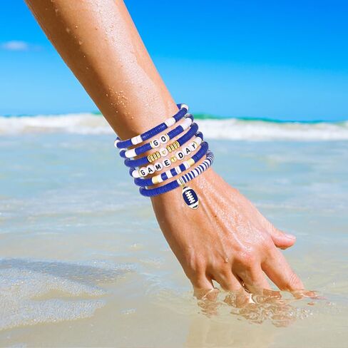 FAERLIIRY Game Day Bracelets for Women Football Bracelets Stackable Heishi Beaded Stretch Bracelets Sport Fan Bracelet Football Charm Bracelet Bangles Football Mom Accessories Outfits Jewelry in Kuwait