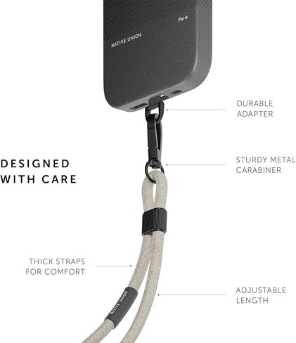 Native Union City Grip – Adjustable & Detachable Universal Wrist Phone Strap – Compatible with iPhone 16, 15, 14, 13 and most Smartphones – Made with 100% Recycled Polyester (Kraft) in Saudi Arabia