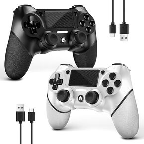 AceGamer Wireless Controller for PS4, Custom Design V2 Gamepad Joystick for PS4 with Non-Slip Grip of Both Sides and 3.5mm Audio Jack! Thumb Caps Included! (Pink-White)