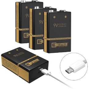 EEMB 9 Volt Rechargeable Batteries 650mAh with 9V Battery Charger for Smoke Alarm Detector 2-Packs