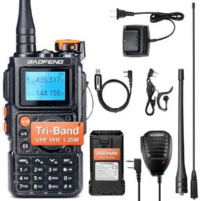 BAOFENG K6 Tri-Band Handheld Ham Radio, 6W Two Way Radio, UHF/VHF/1.25M/NOAA/FM/Air Multi Band Receiver, with 2600mAh Battery Type-C Charging, 999CH, Earpiece, Desktop Charger