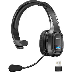 TECKNET Trucker Bluetooth Headset with Microphone Noise Canceling Wireless On Ear Headphones, 55H Hands Free Wireless Headset for Cell Phone Computer Office Home Call Center Skype (Black)