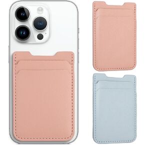 Phone Wallet Stick on,2Pack Phone Card Holder for Back of Phone Case, Leather Credit Card Holder for Cell Phone Sticky Wallet Double Pocket Sticker for iPhone, Android, Samsung-Black
