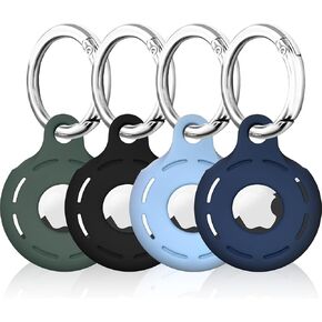 ShopHar 4 Pack AirTag Holder Compatible with AirTag Case, Airtags GPS Tracker for Keychain Cover, Soft Full-Body Protective Silicone Airtags for Kids, Luggage, Dog Cat Collar, Keys (4 Colors)