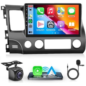 Android Car Stereo Radio GPS for Honda Civic 2006-2011, Rimoody 9 Inch Touch Screen Support Wireless CarPlay Android Auto Bluetooth FM HiFi WiFi SWC Backup Camera Microphone