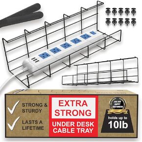 No-Screw Under Desk Cable Management Tray - Self-Adhesive Installation, Cable Management, Cable Management Under Desk, Desk Wire Management, Cable Tray, Under Desk Cable Organizer - Set of 2
