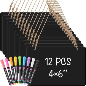 12 Pcs 4 x 6 Acrylic Chalkboard Hanging Sign with Chalk Markers Chalk Board Signs with Hanging String for Wedding Kitchen Home Party Decoration (Arrow)