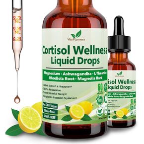 Cortisol Supplement Liquid Drops, 17-in-1 Cortisol Detox w. Magnesium Glycinate 400mg Ashwagandha, L-Theanine, Rhodiola, Phosphatidylserine, Hormone Balanced for Women
