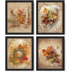 JXREQ Fall Wall Decor, Vintage Fall Pumpkin Autumn Maple Leaves Posters Wall Art Prints Set of 4, Fall Wall Decorations for Home, Fall Thanksgiving Wall Decor, Fall Home Decor, 8x10 Inch Unframed