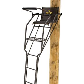 Rivers Edge Uppercut LS 1-Man Ladder Stand, 22'3" Height, Lockdown Strapping System, Flip-Up TearTuff Mesh Seat, 27" Deep Platform, Flip-Out Footrest, 2-Way Adjustable Shooting Rail, RE671